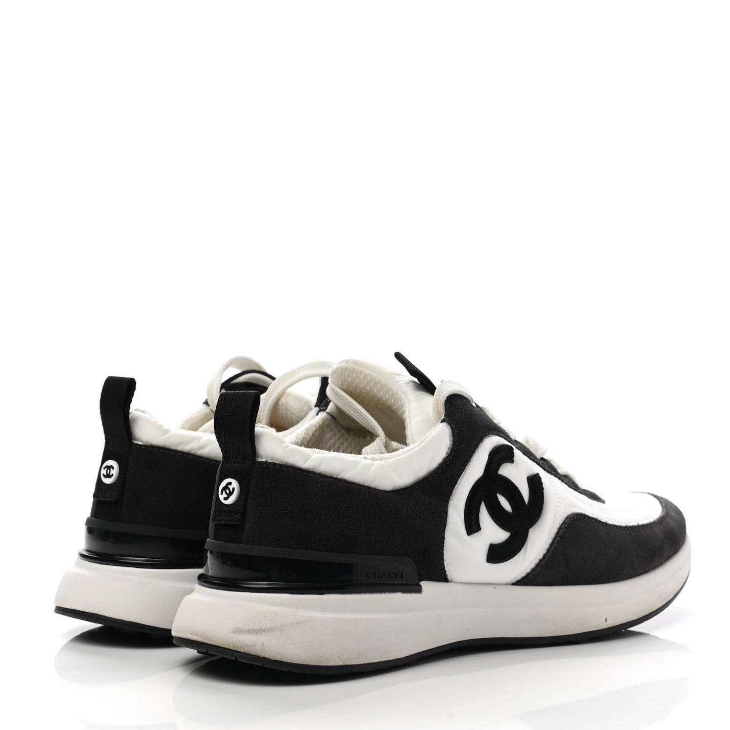 Nylon Suede Calfskin CC Sneakers 39.5 White Dark Grey