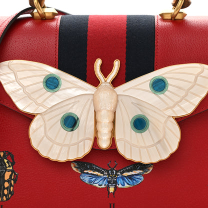 Gucci Calfskin Bamboo Web Medium Falena Moth Top Handle Bag Hibiscus Red 9 of 12