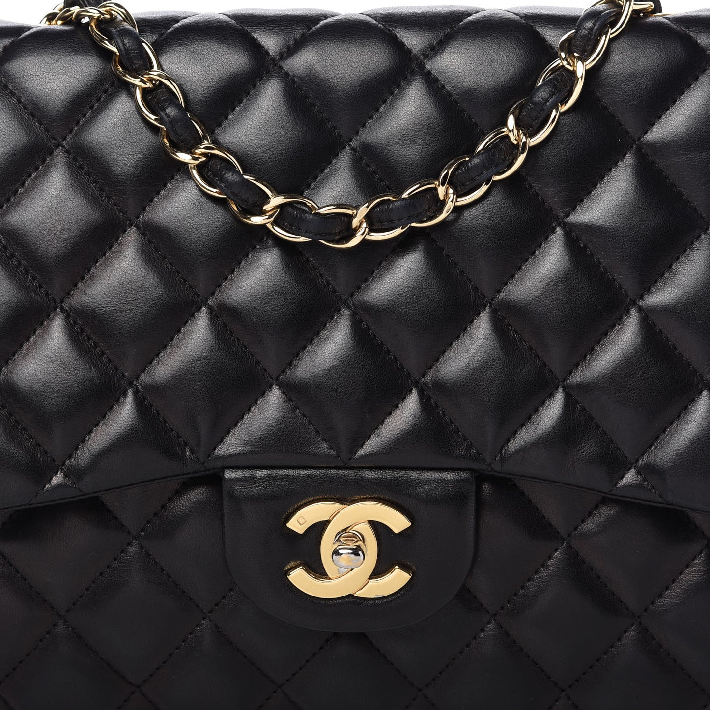 Lambskin Quilted Jumbo Single Flap Black