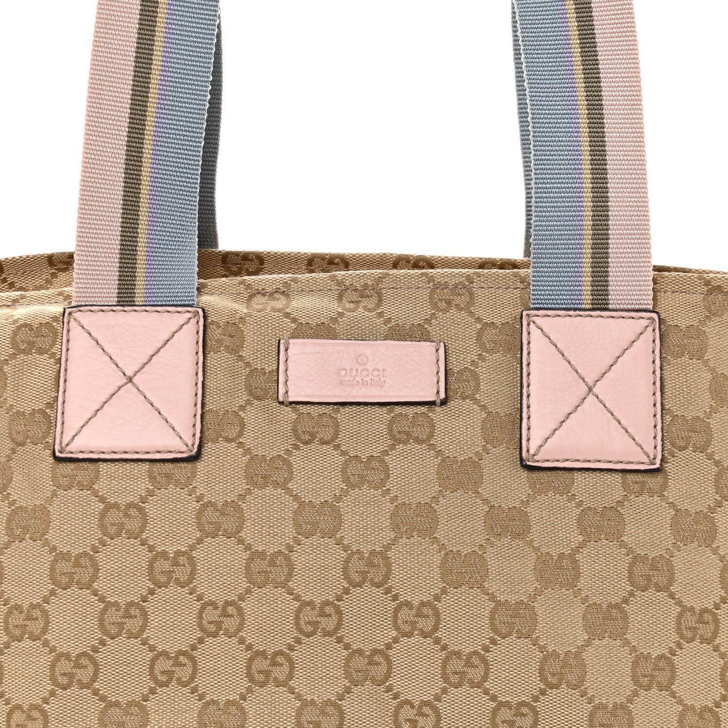 Gucci GG Monogram Medium Web Handle Bucket Tote Pink Blue 8 of 12