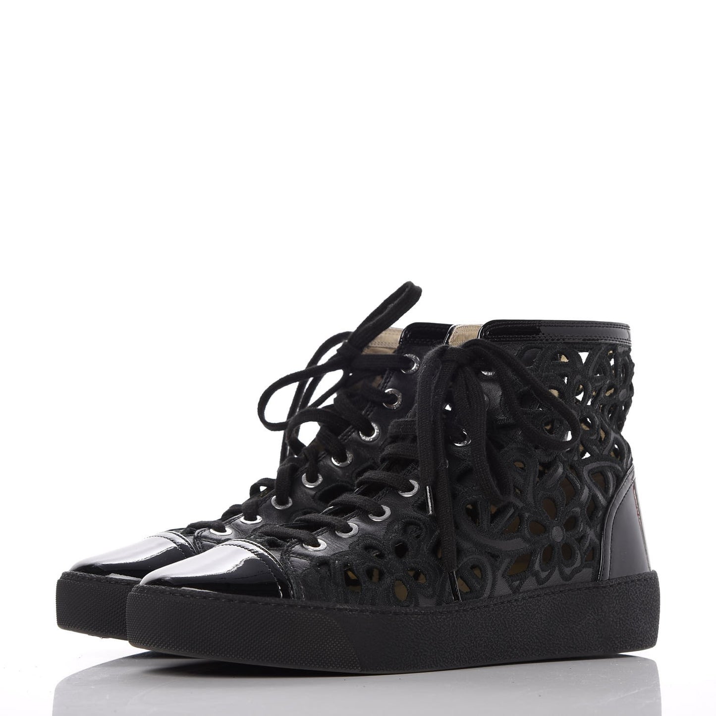 Patent Grained Goatskin Hollow Out Flower Sneakers 39.5 Black