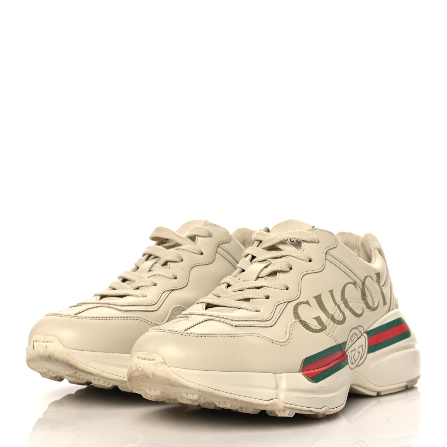 Gucci Calfskin Logo Womens Rhyton Sneakers 38 Ivory 3 of 8