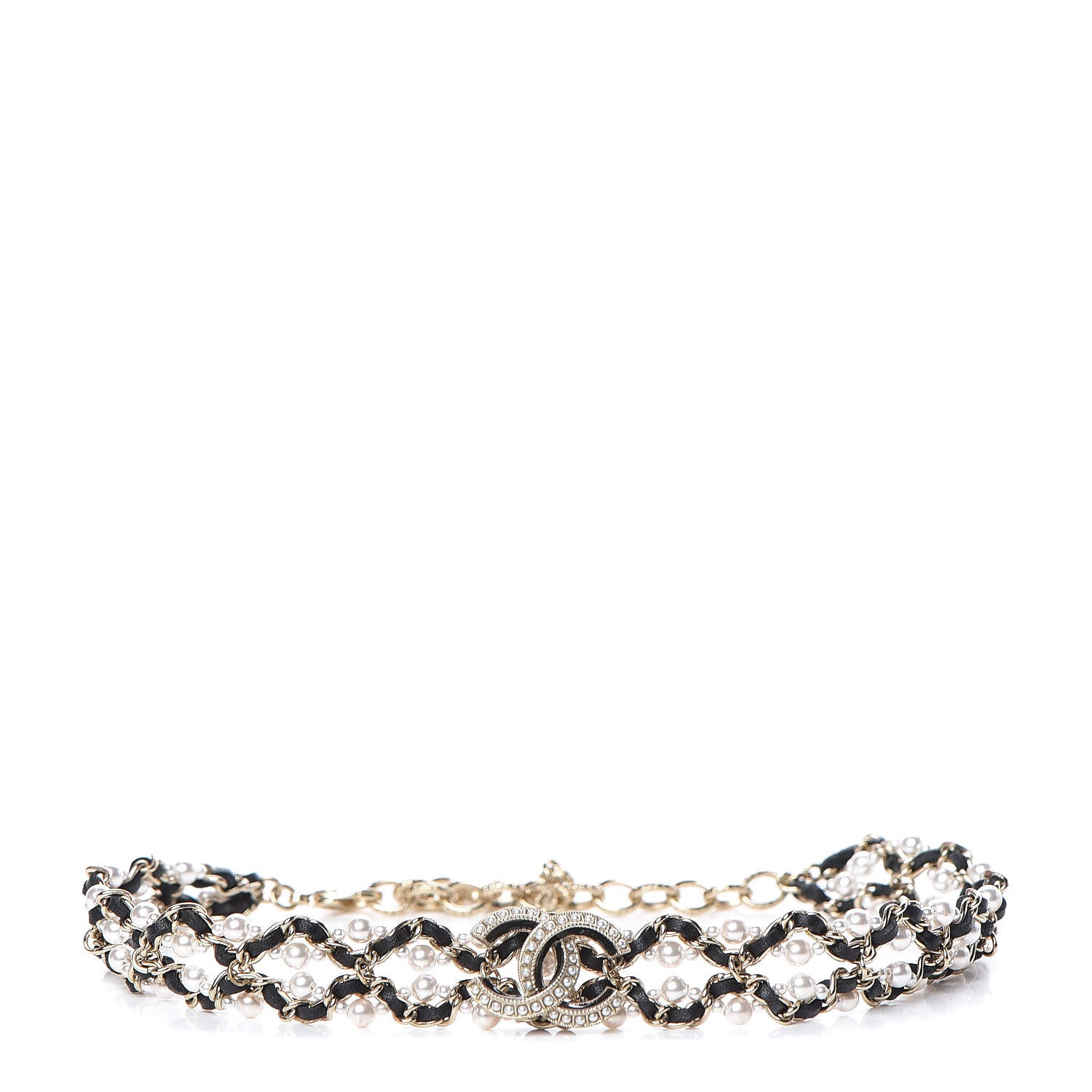 Chanel Pearl Lambskin CC Chain Twist Choker Necklace Black Gold 1 of 5