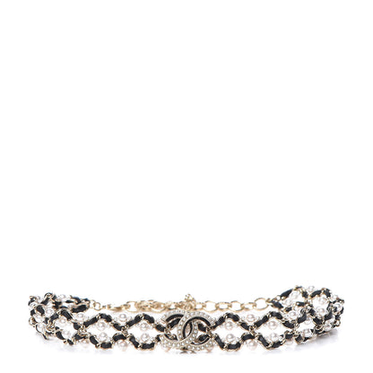 Chanel Pearl Lambskin CC Chain Twist Choker Necklace Black Gold 1 of 5
