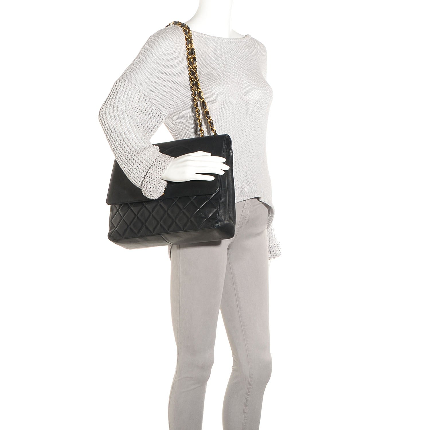 Chanel Lambskin Quilted XL Jumbo CC Flap Black 2 of 9