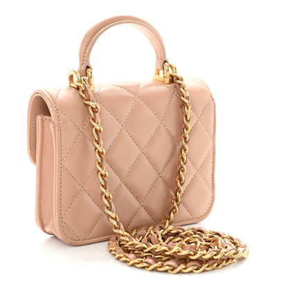 Chanel Lambskin Quilted Top Handle Flap Coin Purse With Chain Beige 3 of 11