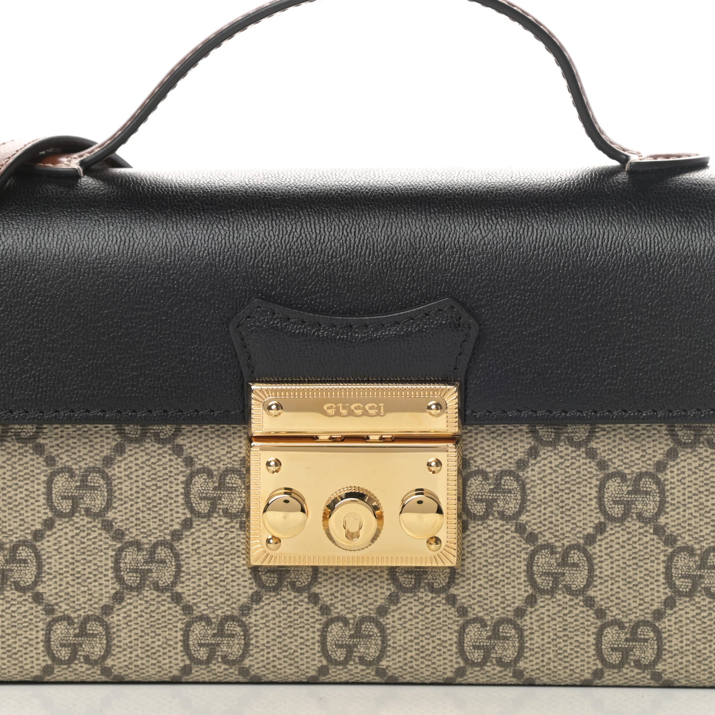 GG Supreme Monogram Calfskin Mini Padlock Top Handle Shoulder Bag Beige Black Cuir