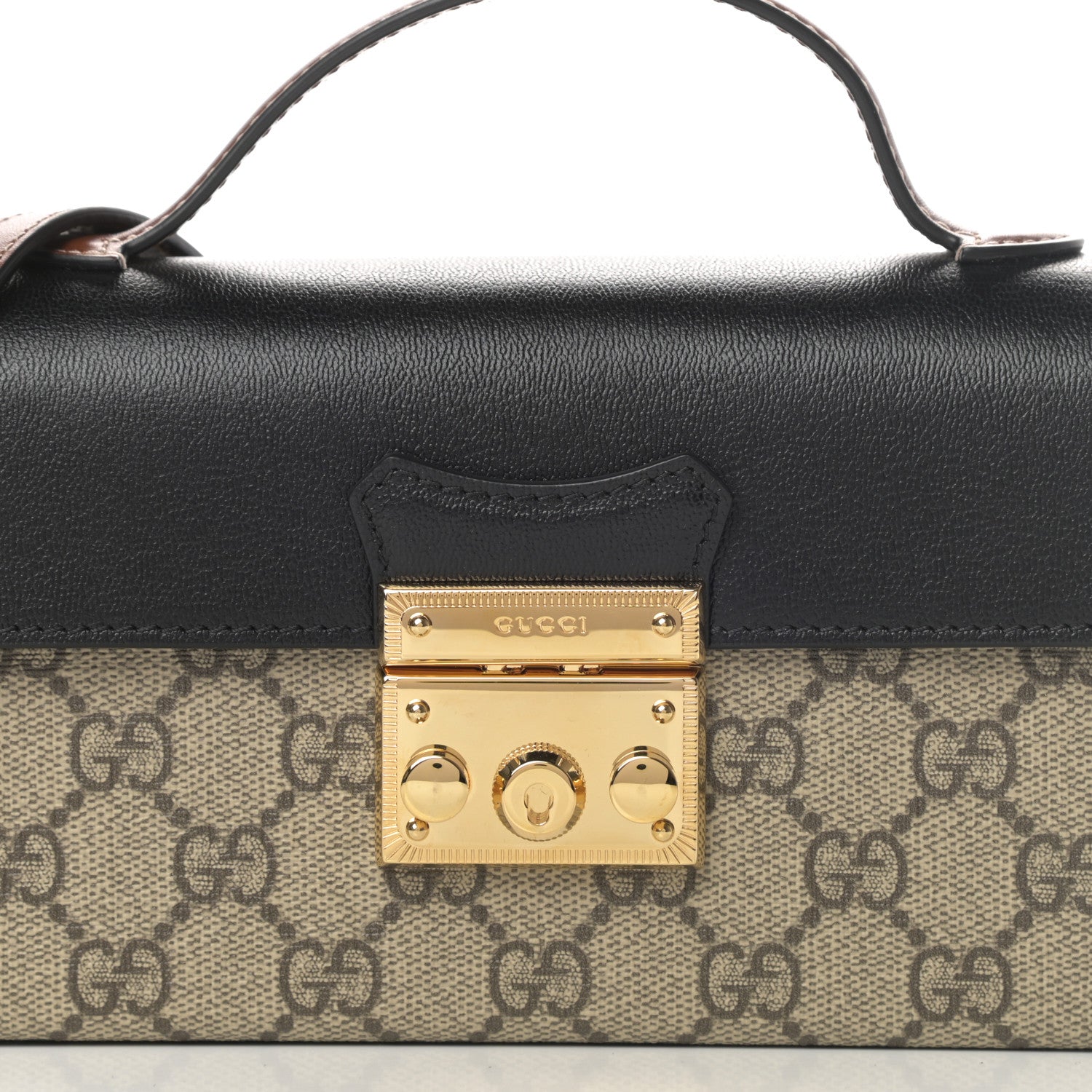 Gucci GG Supreme Monogram Calfskin Mini Padlock Top Handle Shoulder Bag Beige Black Cuir 8 of 10