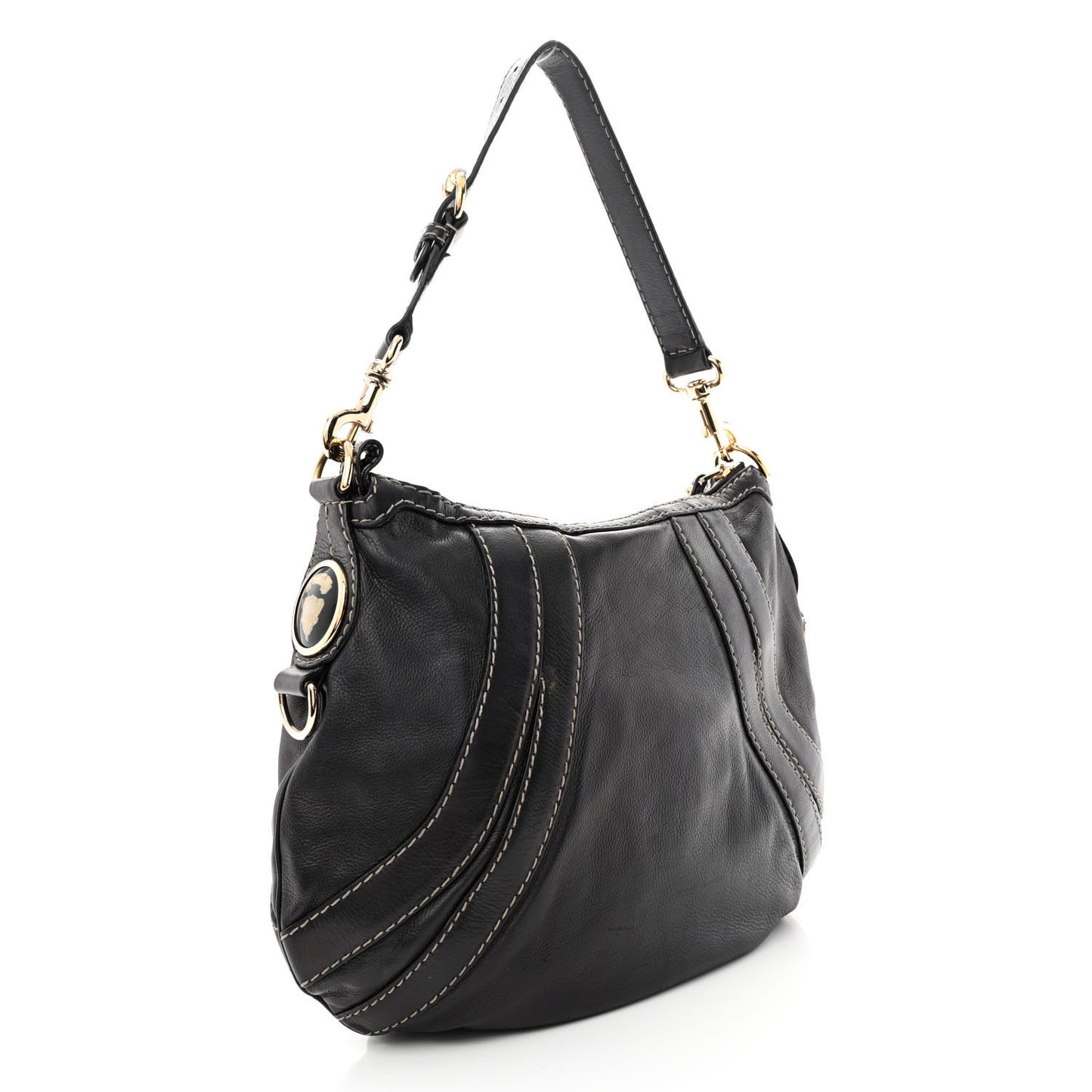 Calfskin Crest Boule Hobo Black