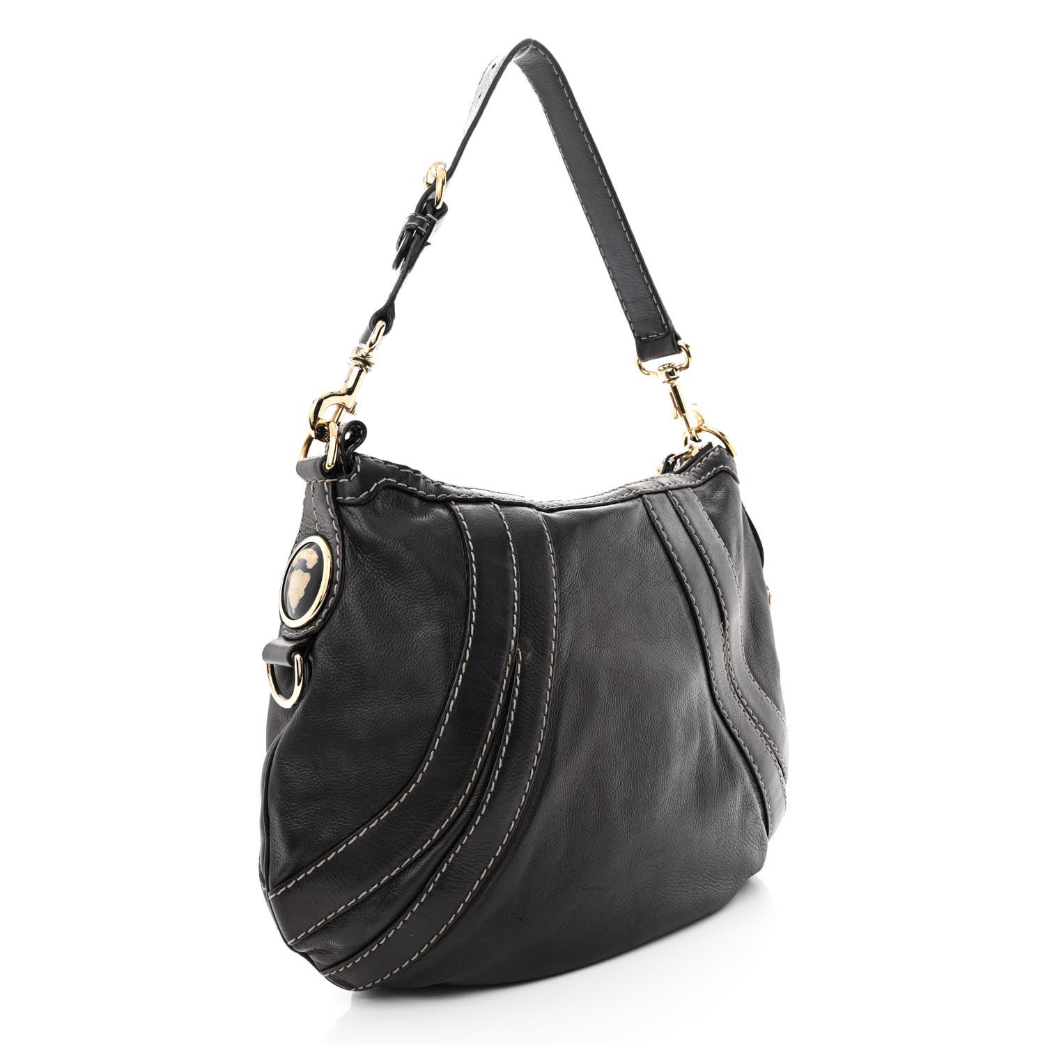 Gucci Calfskin Crest Boule Hobo Black 3 of 15