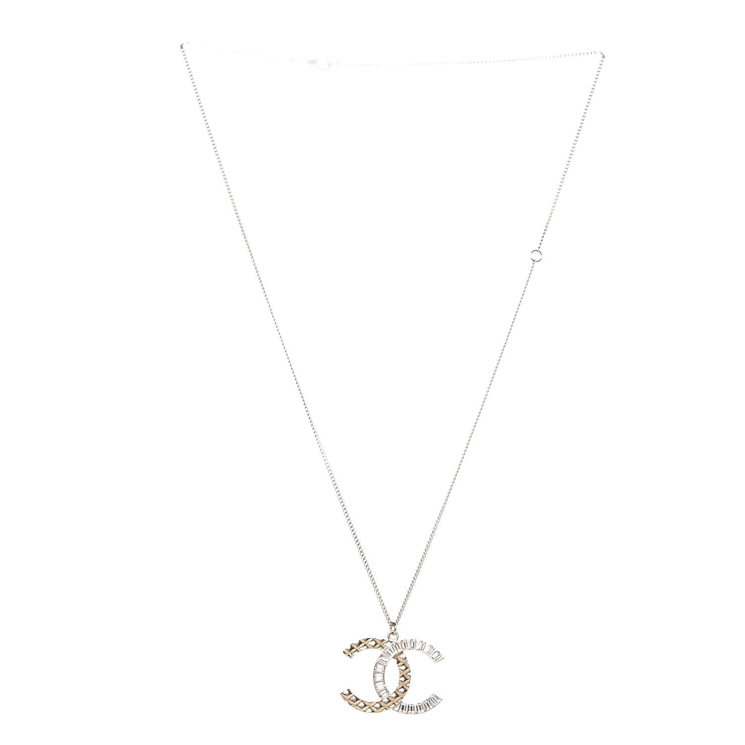 Chanel Baguette Crystal Quilted CC Pendant Necklace Gold 3 of 5