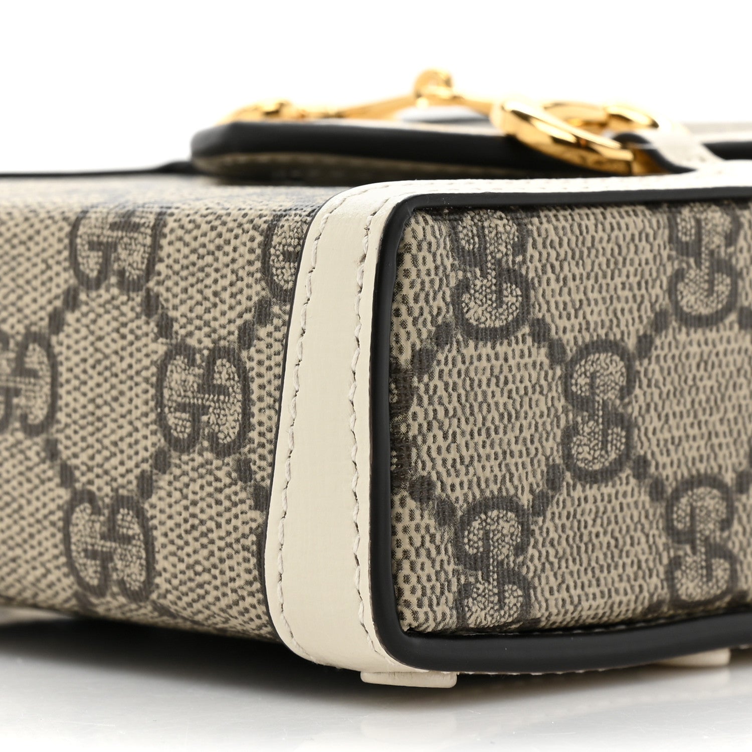 Gucci GG Supreme Monogram Azalea Calfskin Mini Horsebit 1955 Crossbody Bag Beige Ebony Mystic White 8 of 10