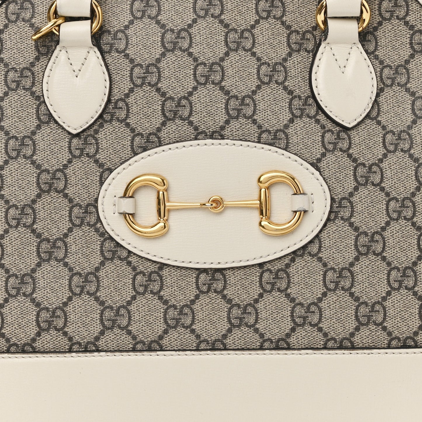 GG Supreme Monogram Azalea Calfskin Small Horsebit 1955 Top Handle Bag Beige Ebony Mystic White