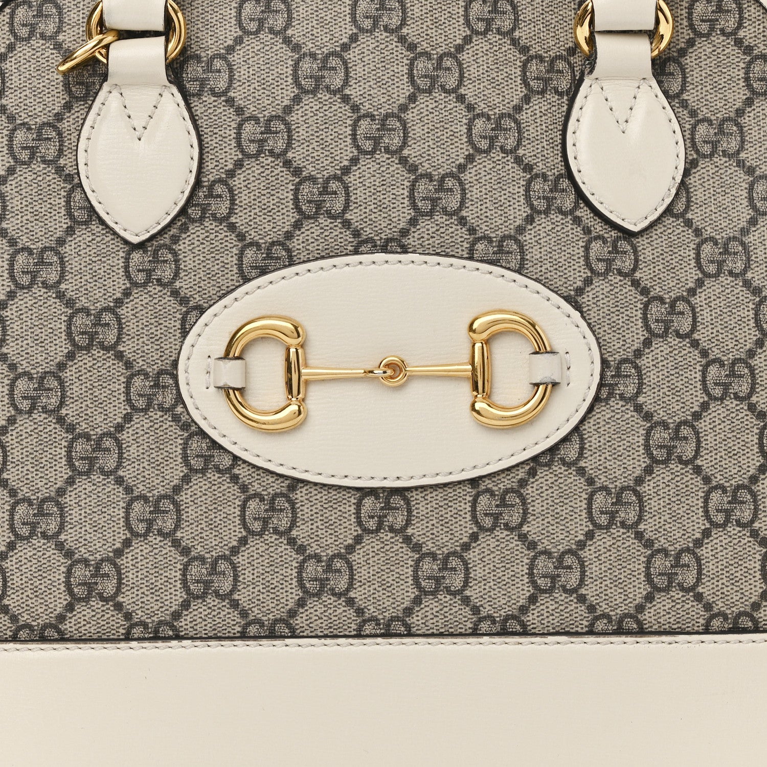 Gucci GG Supreme Monogram Azalea Calfskin Small Horsebit 1955 Top Handle Bag Beige Ebony Mystic White 8 of 15