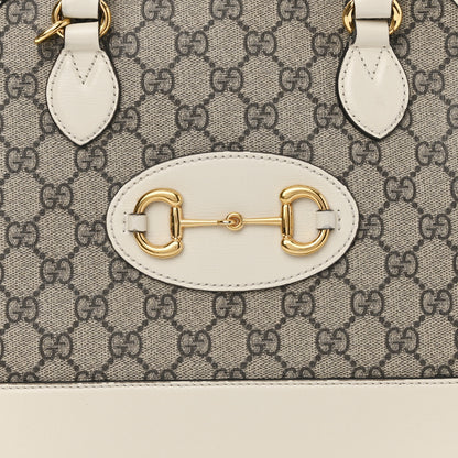 Gucci GG Supreme Monogram Azalea Calfskin Small Horsebit 1955 Top Handle Bag Beige Ebony Mystic White 8 of 15
