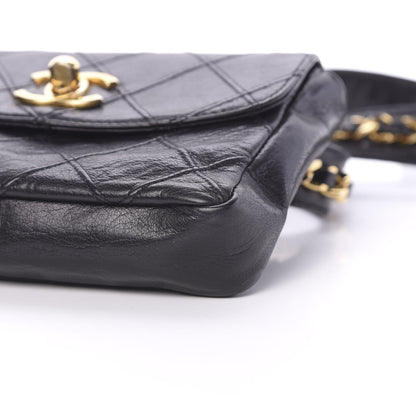 Chanel Calfskin Diamond Embossed Flap Waist Belt Bag Black 9 of 10