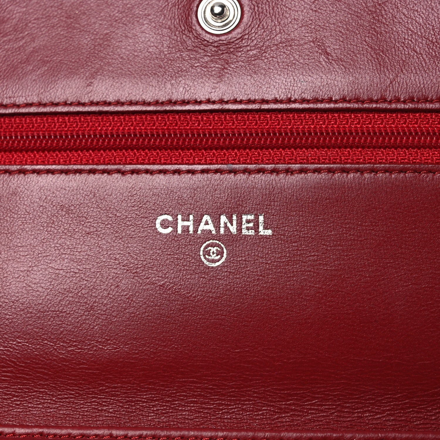 Chanel Lambskin Camellia Embossed Wallet on Chain WOC Red 6 of 14