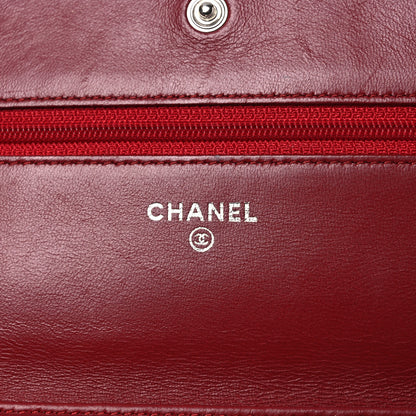 Chanel Lambskin Camellia Embossed Wallet on Chain WOC Red 6 of 14