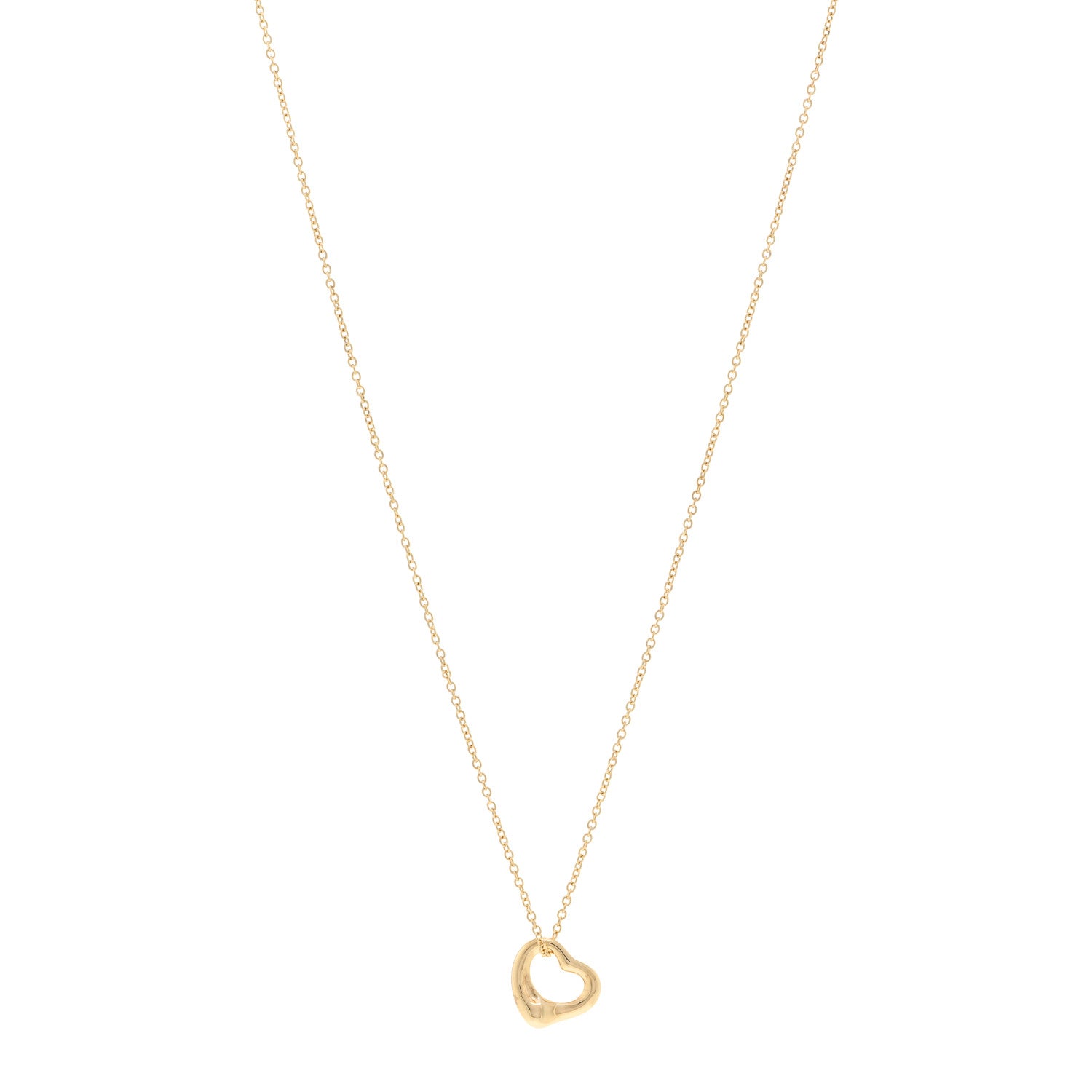 Tiffany 18K Yellow Gold 11mm Elsa Peretti Open Heart Pendant Necklace 1 of 4