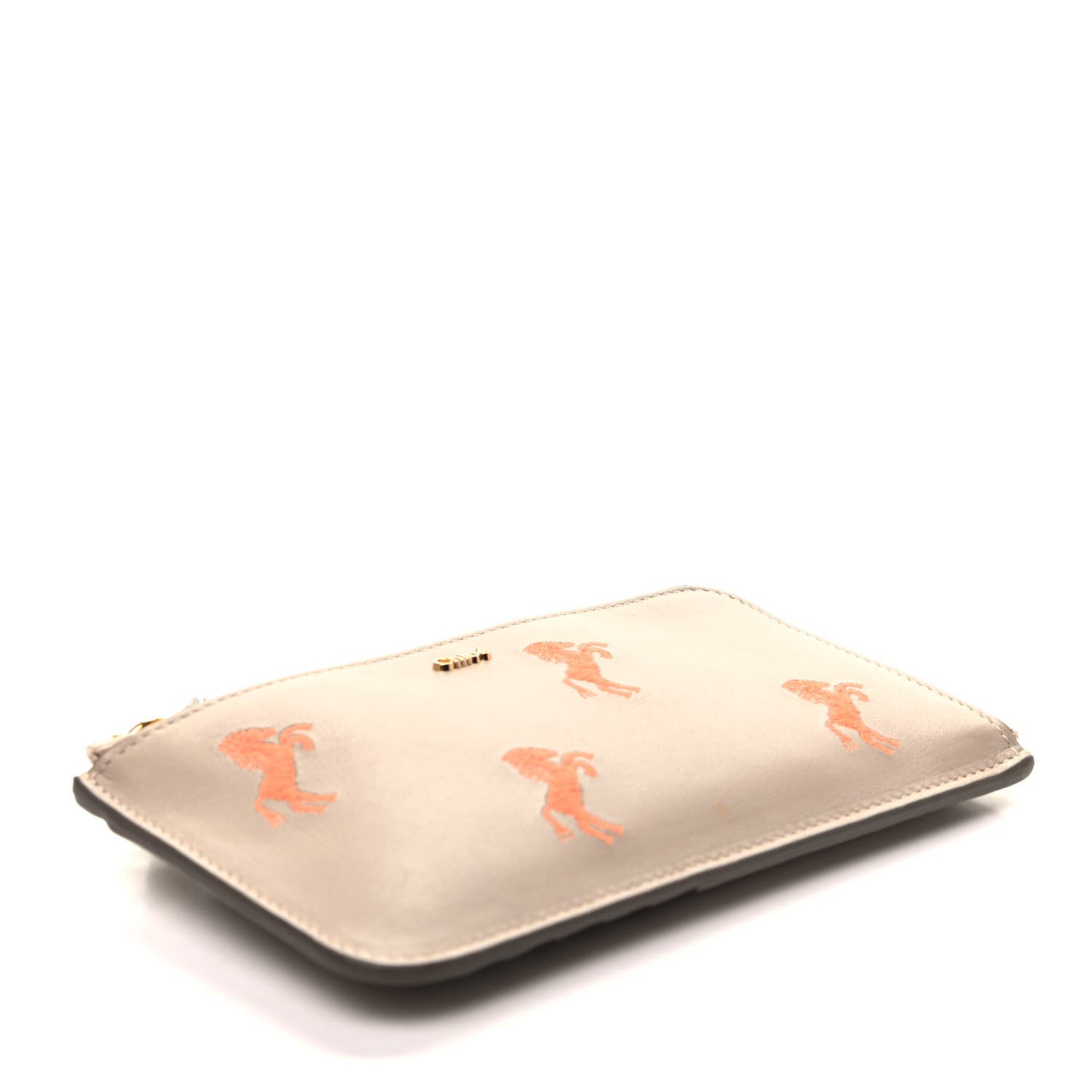Smooth Calfskin Little Horses Embroidered Medium Signature Wallet Pastel Grey