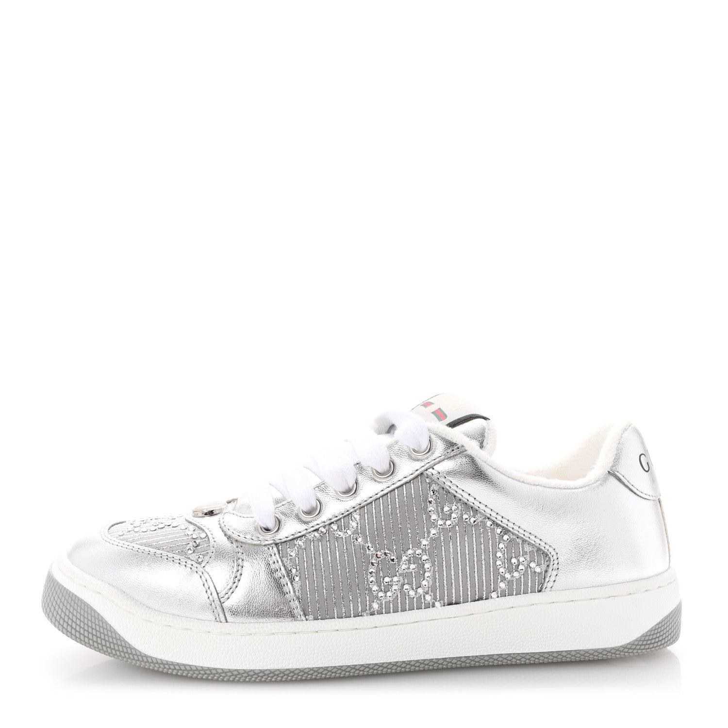 Gucci Metallic Nappa Silk Crystals Womens Screener Sneakers 36.5 Silver Light Grey 1 of 10