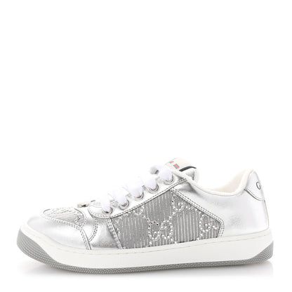 Gucci Metallic Nappa Silk Crystals Womens Screener Sneakers 36.5 Silver Light Grey 1 of 10