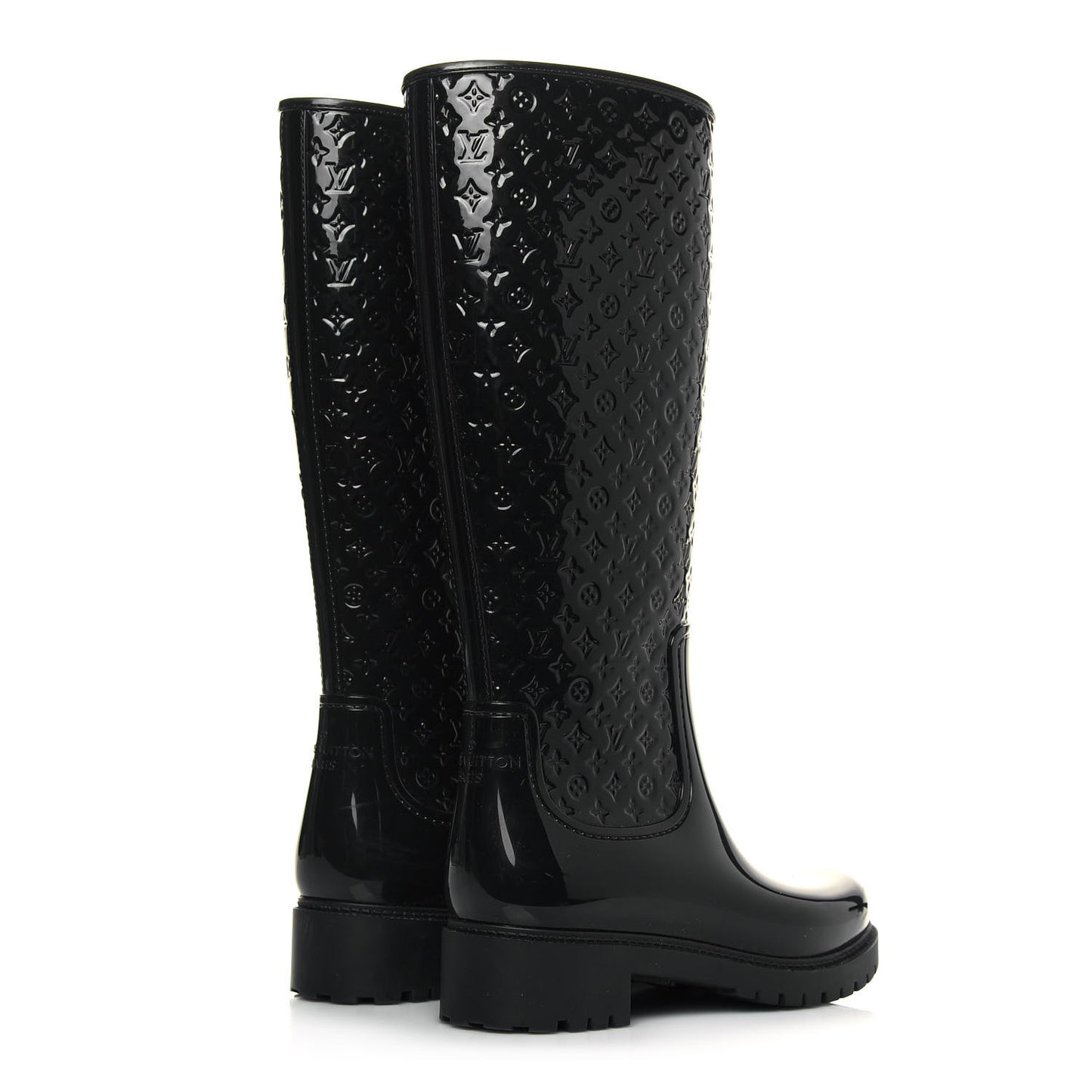Rubber Embossed Monogram Splash Rain Boots 37 Black