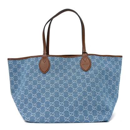 Gucci New Denim GG Monogram Calfskin Large Totissima Tote Light Blue 1 of 10