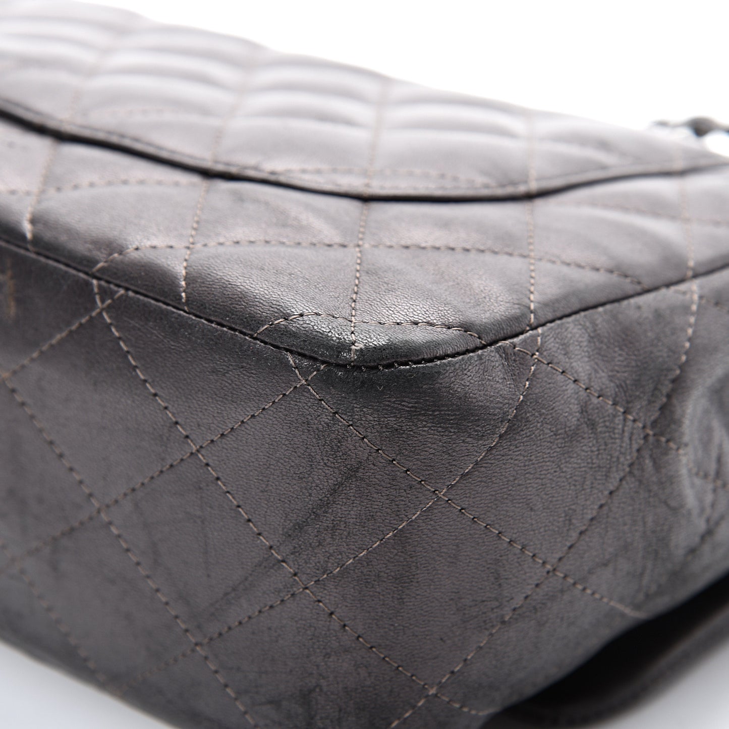 Metallic Lambskin Quilted Jumbo Single Flap Dark Grey