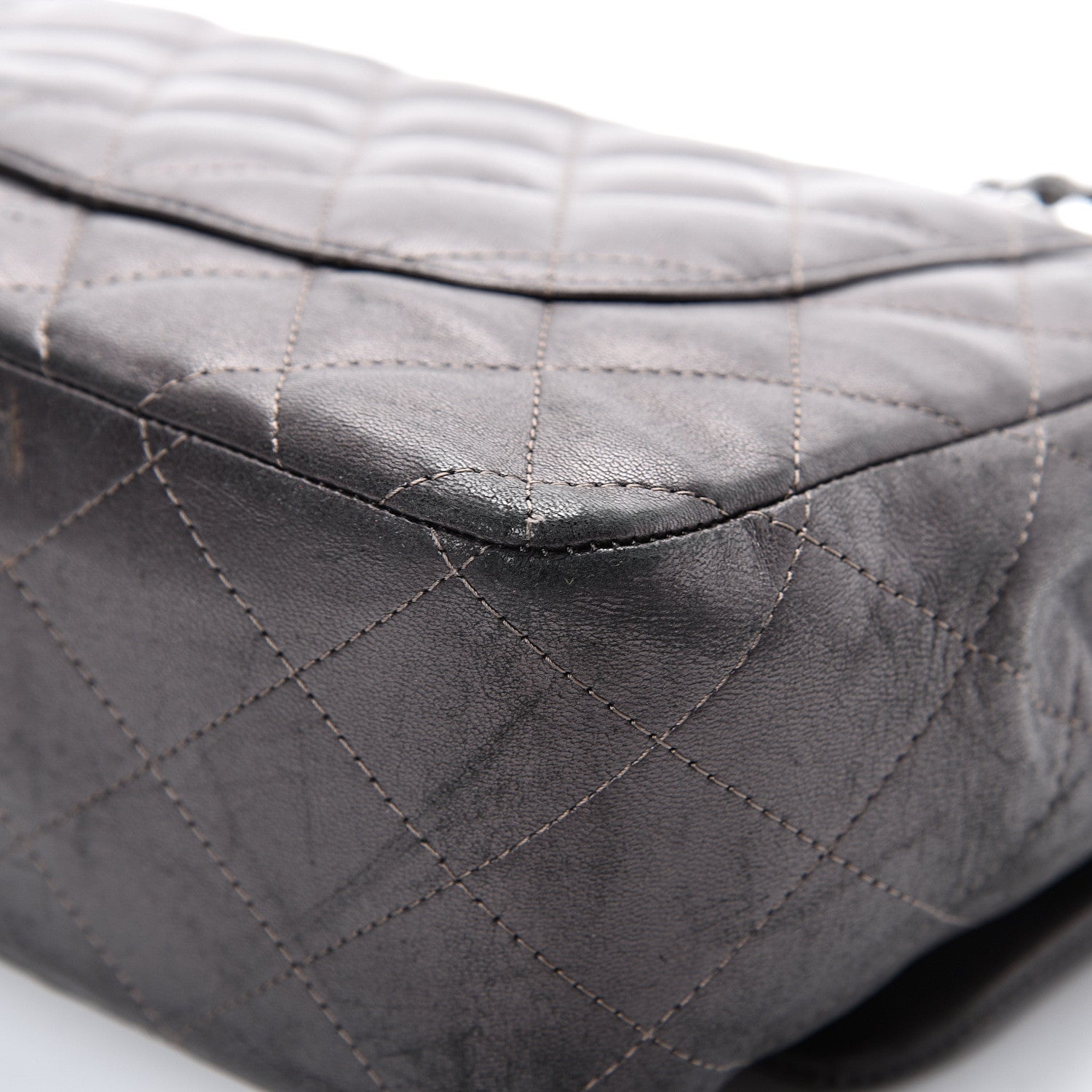 Chanel Metallic Lambskin Quilted Jumbo Single Flap Dark Grey 14 of 22