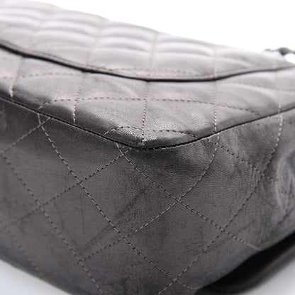 Chanel Metallic Lambskin Quilted Jumbo Single Flap Dark Grey 14 of 22