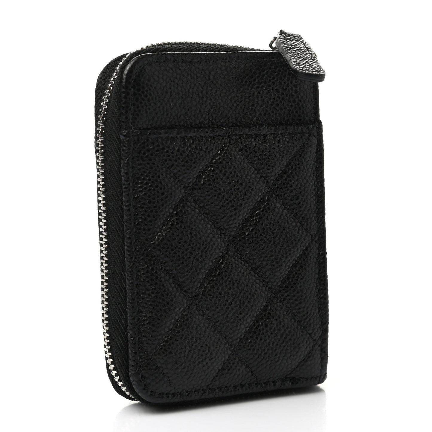 Caviar Quilted Zip Card Holder Black