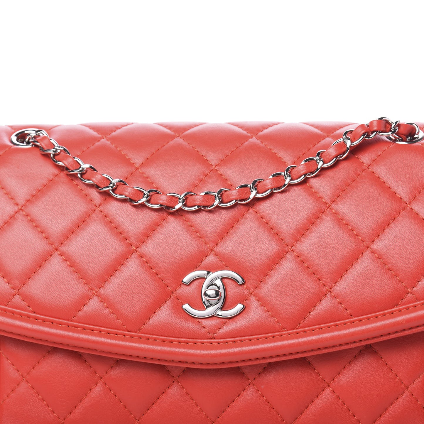 Lambskin Quilted Large Geometric Flap Red