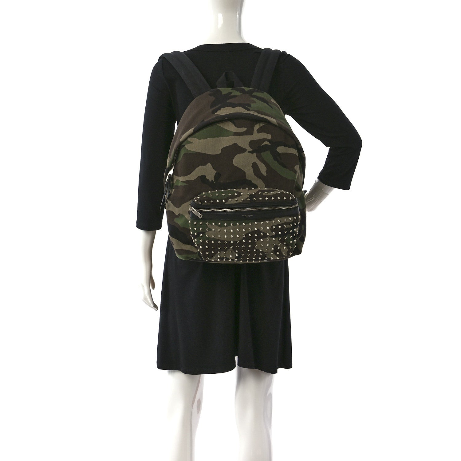Saint Laurent Canvas Camouflage Studded Hunting Backpack Green Black Brown 3 of 8