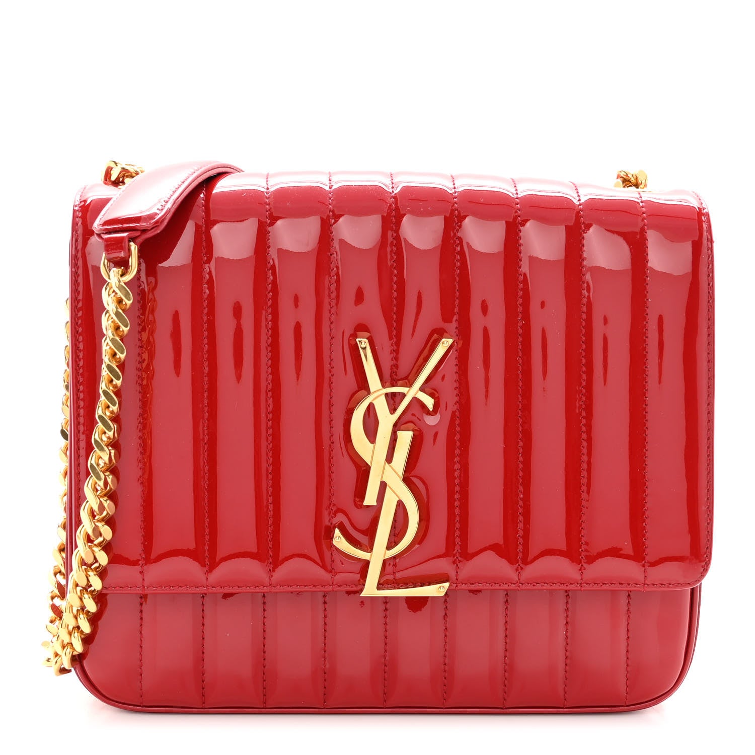 Saint Laurent Patent Matelasse Monogram Large Vicky Chain Bag Rouge Eros 1 of 10