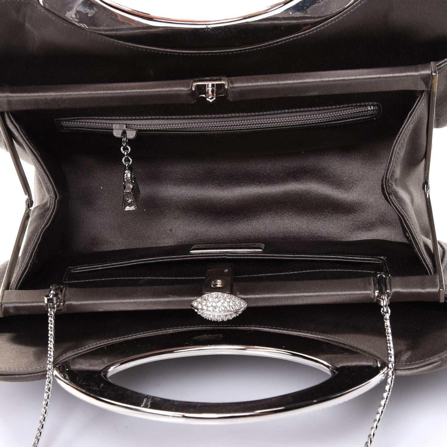 Satin Crystal Framed Evening Clutch Silver