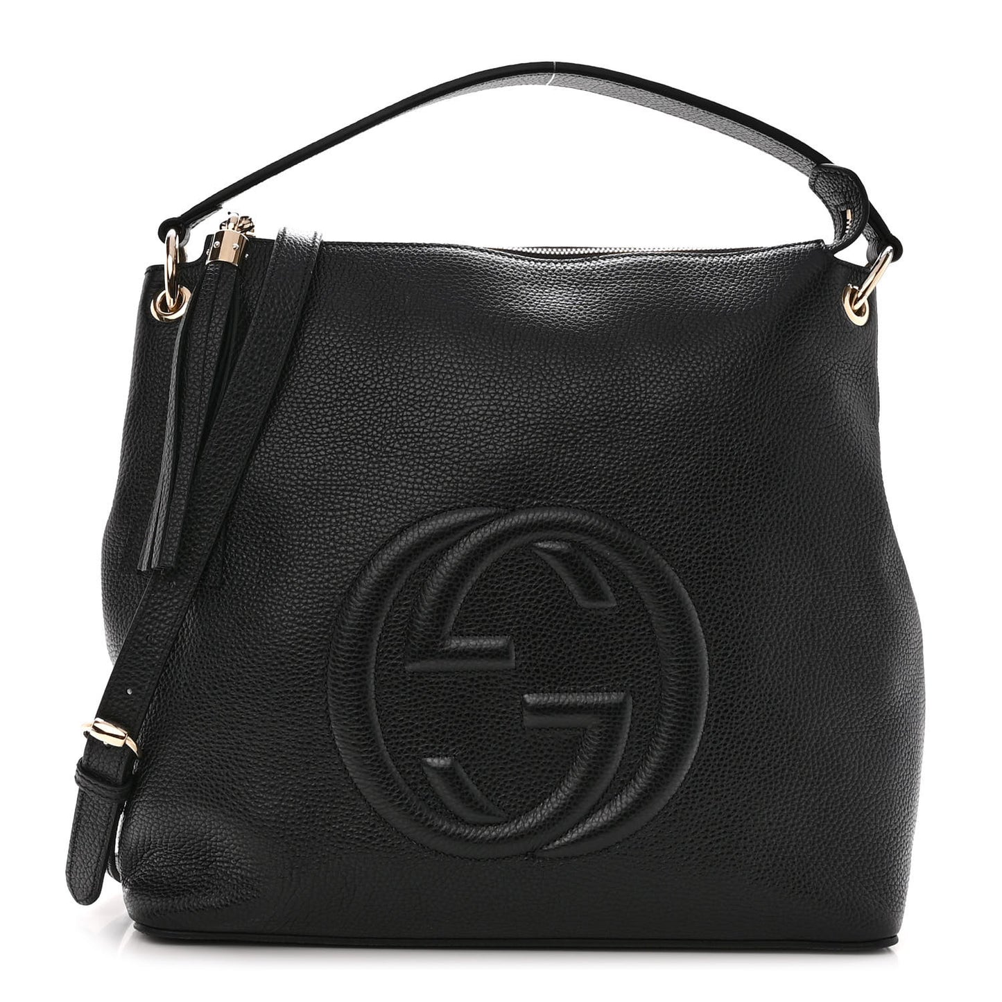 Pebbled Calfskin Large Soho Hobo Black