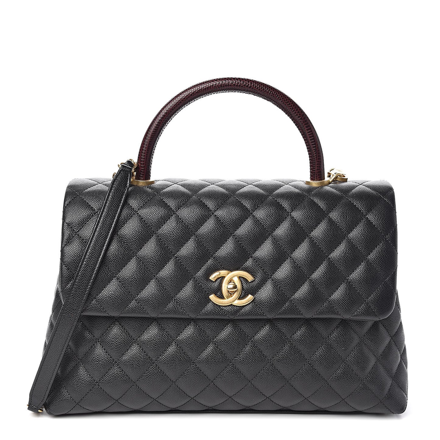 Caviar Lizard Quilted Medium Coco Handle Flap Black
