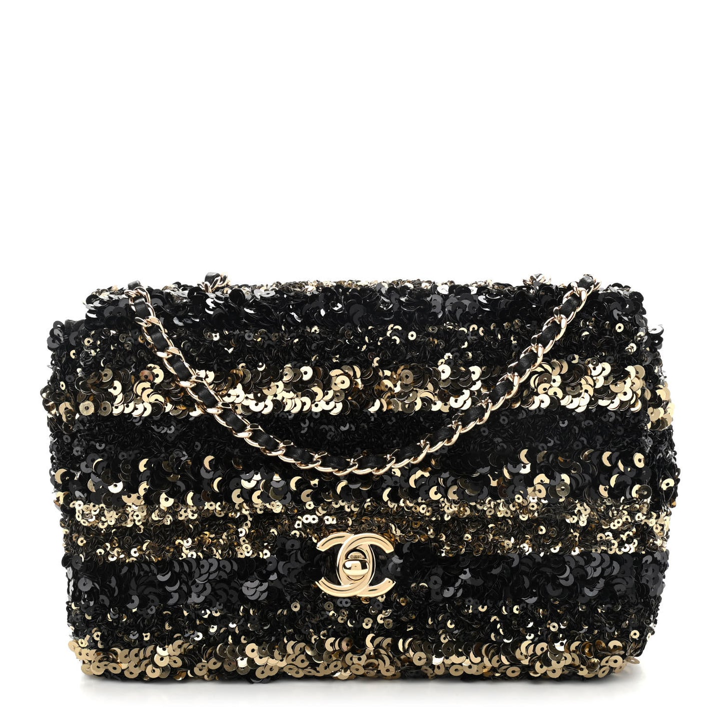 Sequin Striped Classic Mini Flap Black Gold