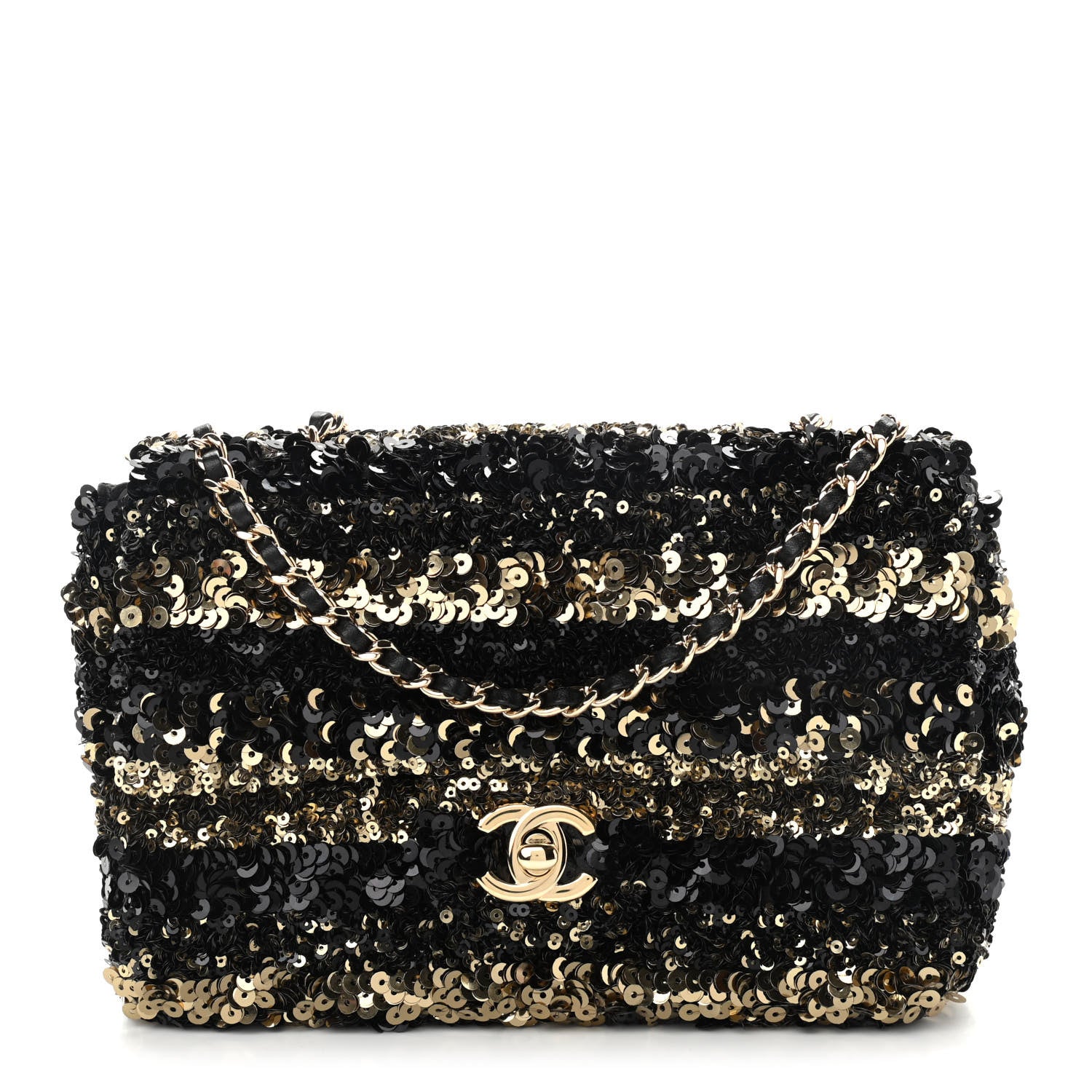 Chanel Sequin Striped Classic Mini Flap Black Gold 1 of 9