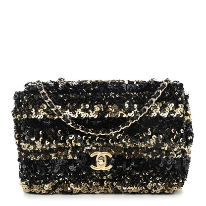 Chanel Sequin Striped Classic Mini Flap Black Gold 1 of 9