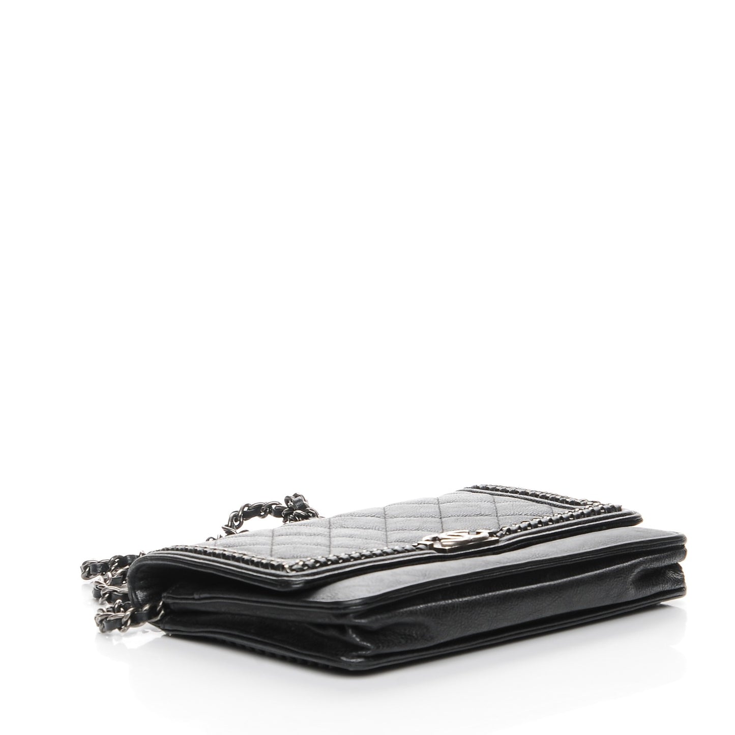 Calfskin Quilted Chain Around Boy Wallet On Chain WOC Black