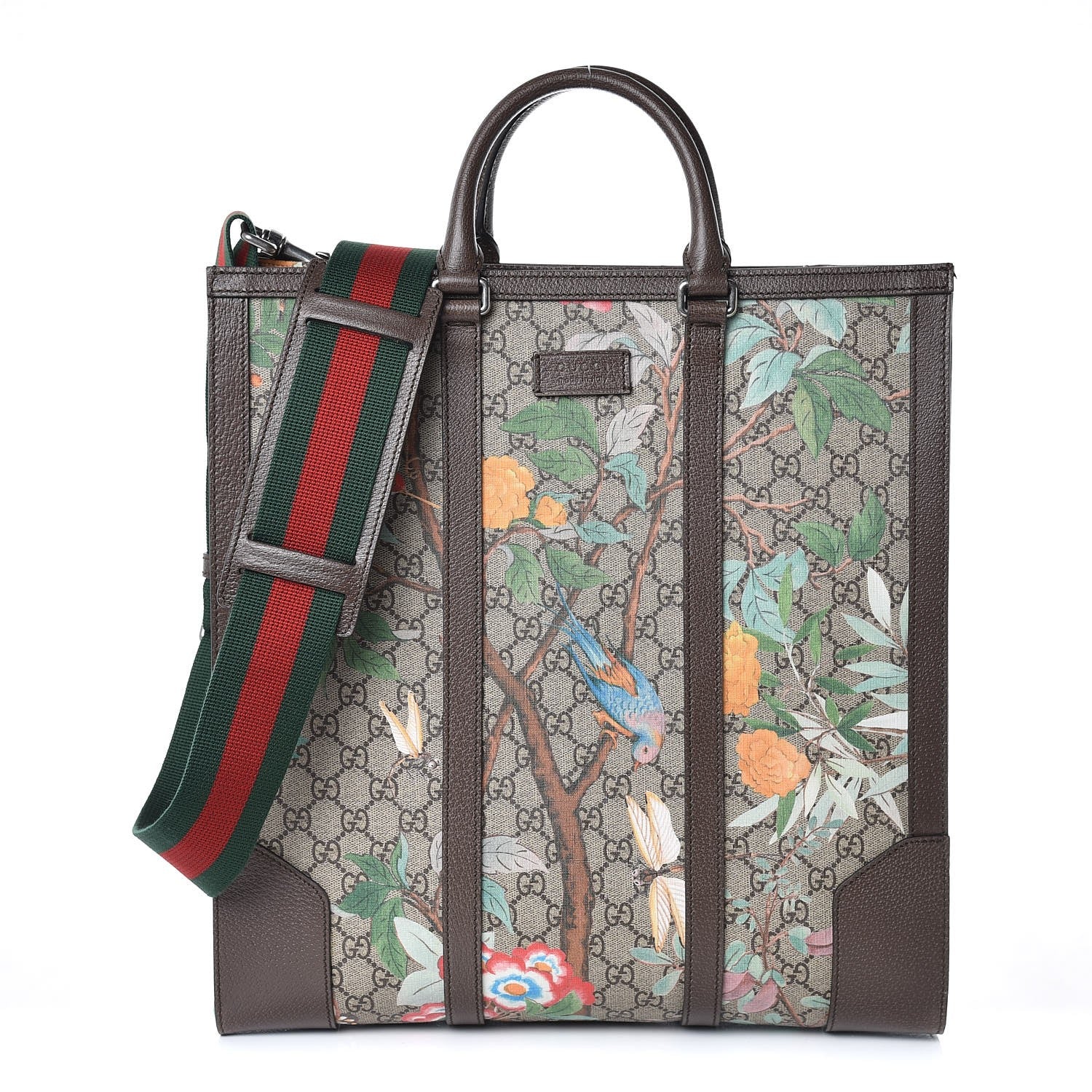 Gucci GG Supreme Monogram Tian Web Vertical Tote Beige Multicolor New Acero 1 of 9