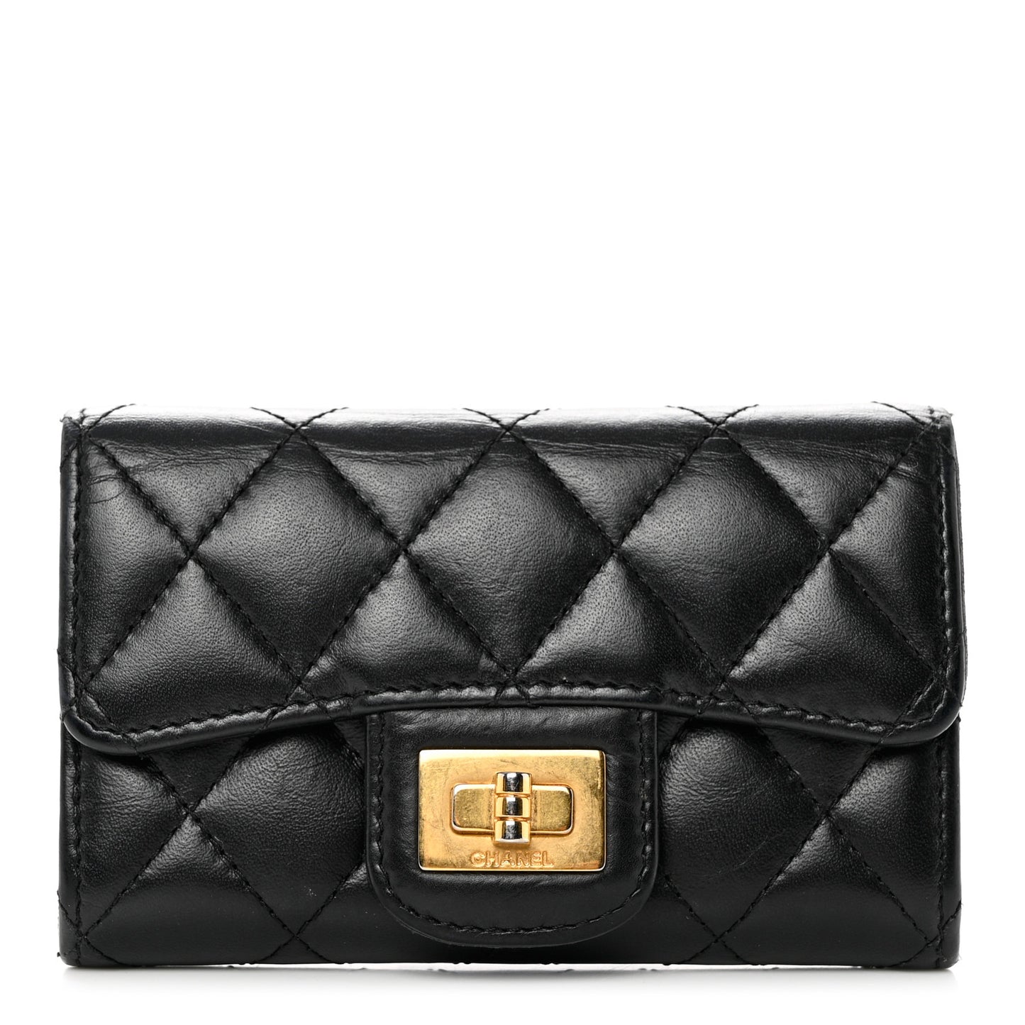 Aged Calfskin Quilted Reissue Flap Card Holder Black