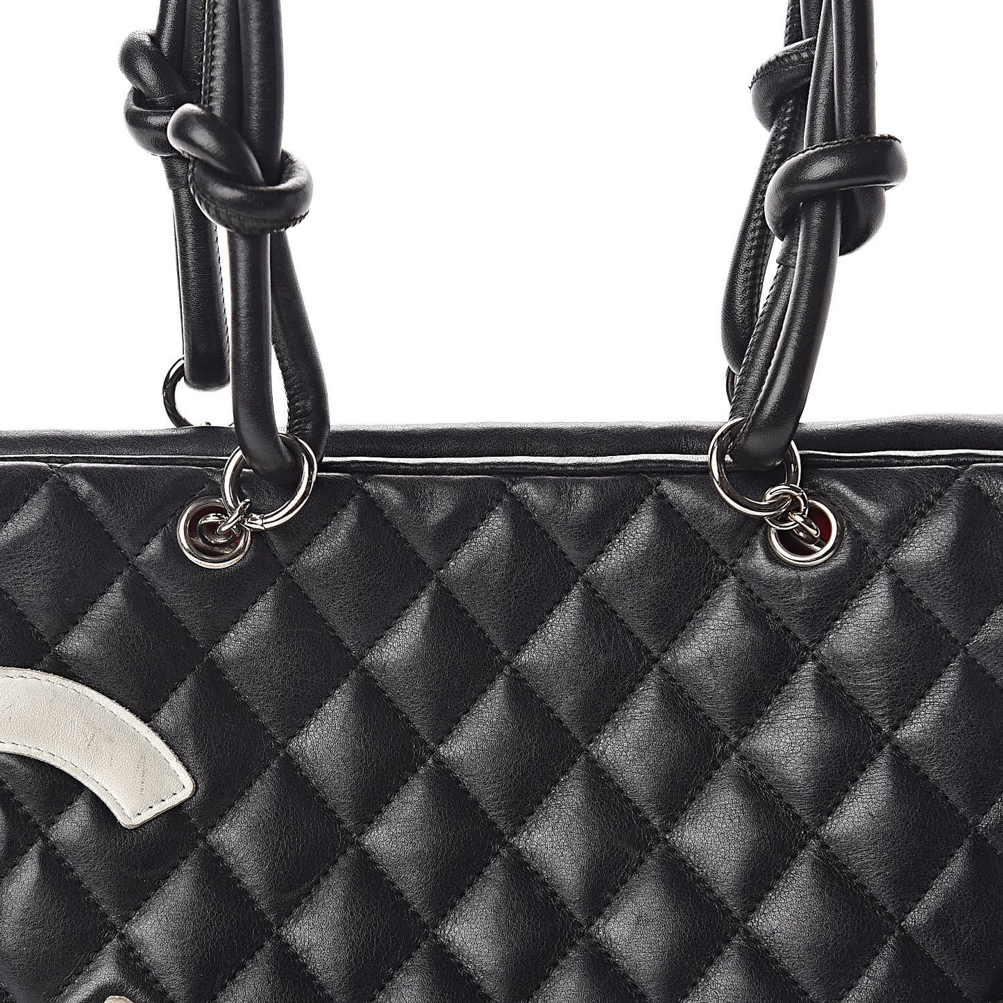 Calfskin Quilted Large Cambon Bowler Black White