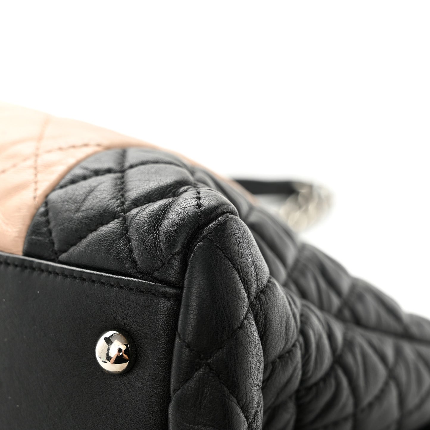 Lambskin Quilted CC Shopping Tote Black Rose Clair