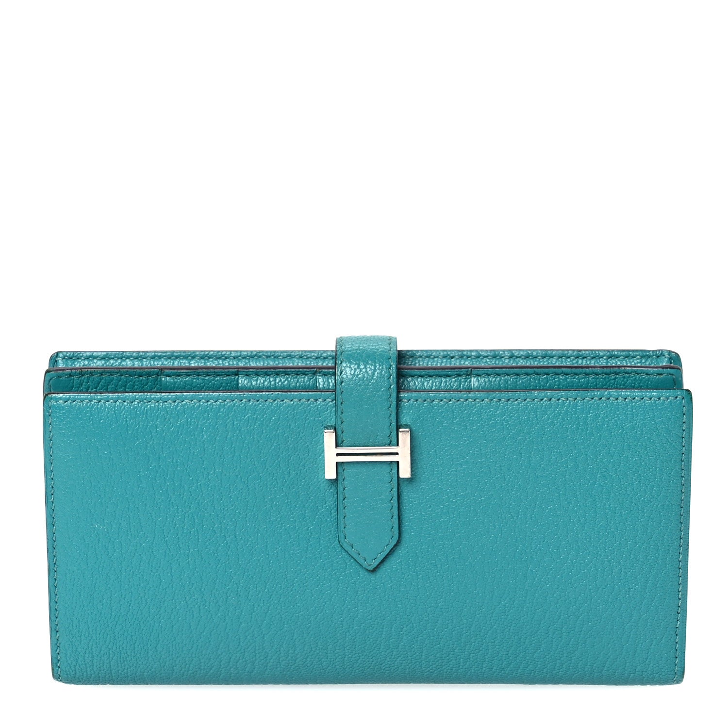 Hermes Chevre Mysore Bearn Gusset Wallet  Bleu Paon 1 of 8