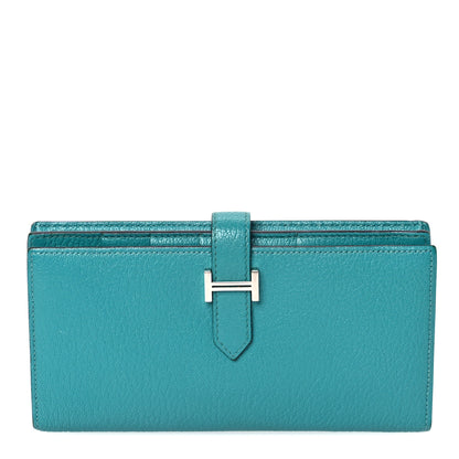 Hermes Chevre Mysore Bearn Gusset Wallet  Bleu Paon 1 of 8