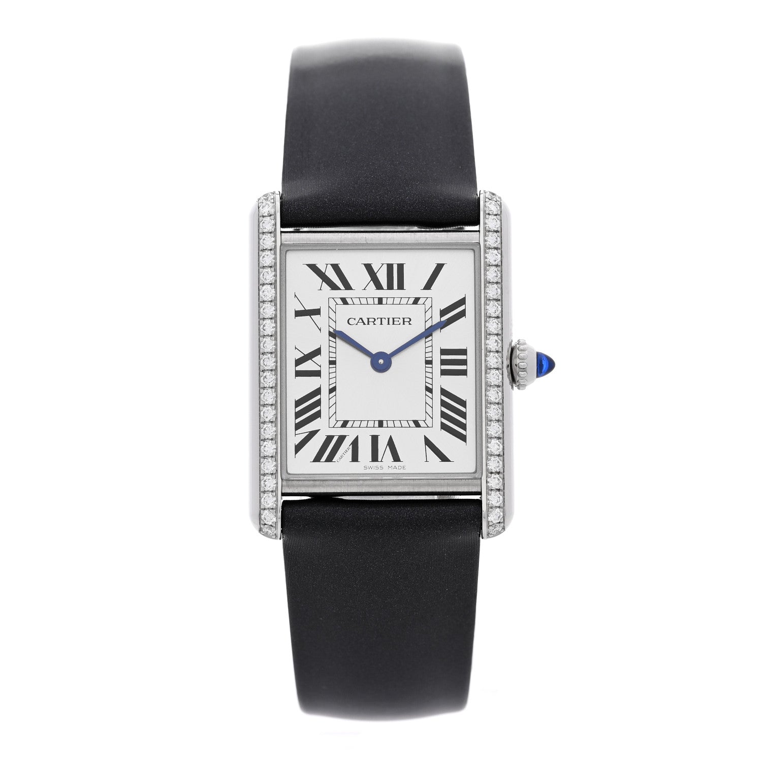 Cartier Stainless Steel Satin Diamond 25mm Must de Cartier Tank Quartz Watch 1 of 5