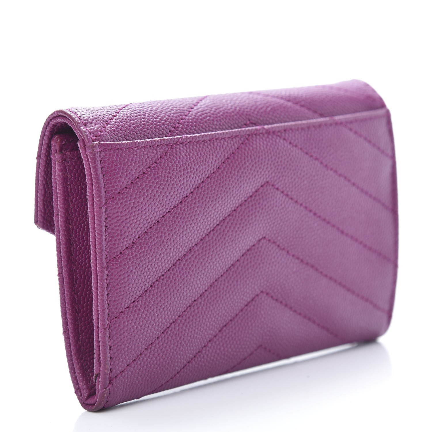 Saint Laurent Grain De Poudre Matelasse Chevron Small Monogram Envelope Wallet Dark Grape 3 of 10
